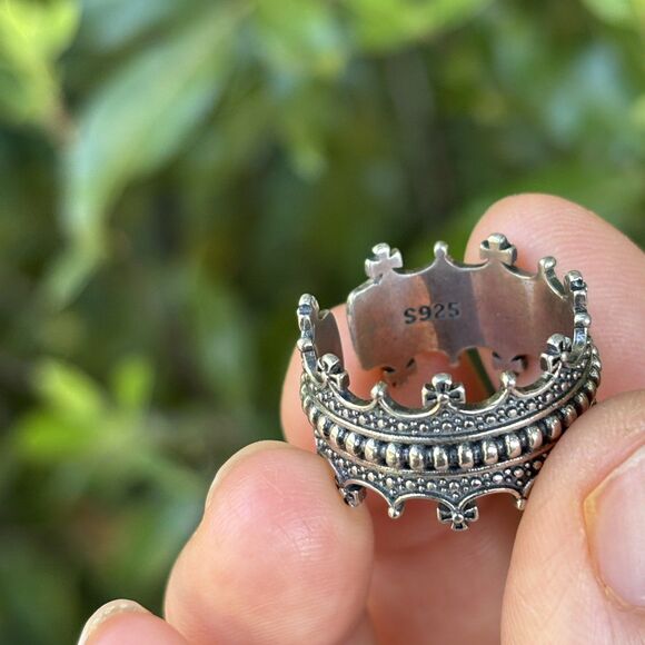 Sterling Silver 925 Crown Wide Band Ring Gothic Medieval Style Adjustable NWOT - Picture 5 of 8
